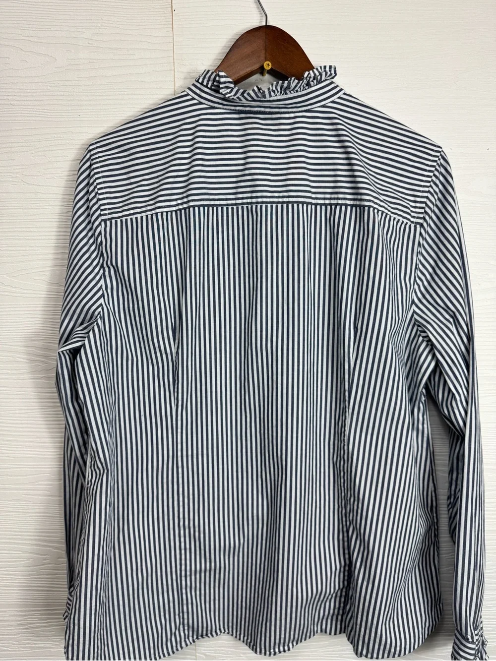 J. Crew Ruffleneck button-up top Blue White Striped XL